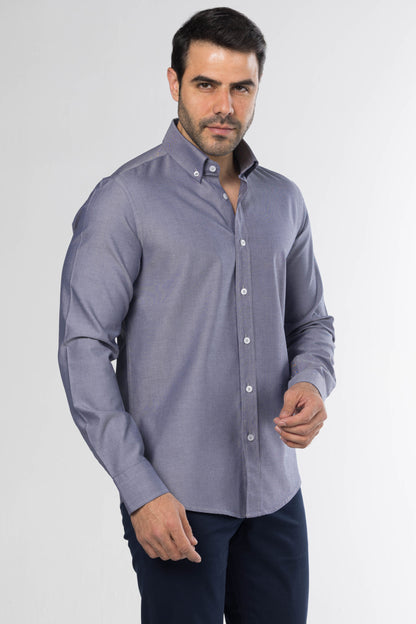 Men's Long-Sleeved Oxford Shirt – Blue/Grey