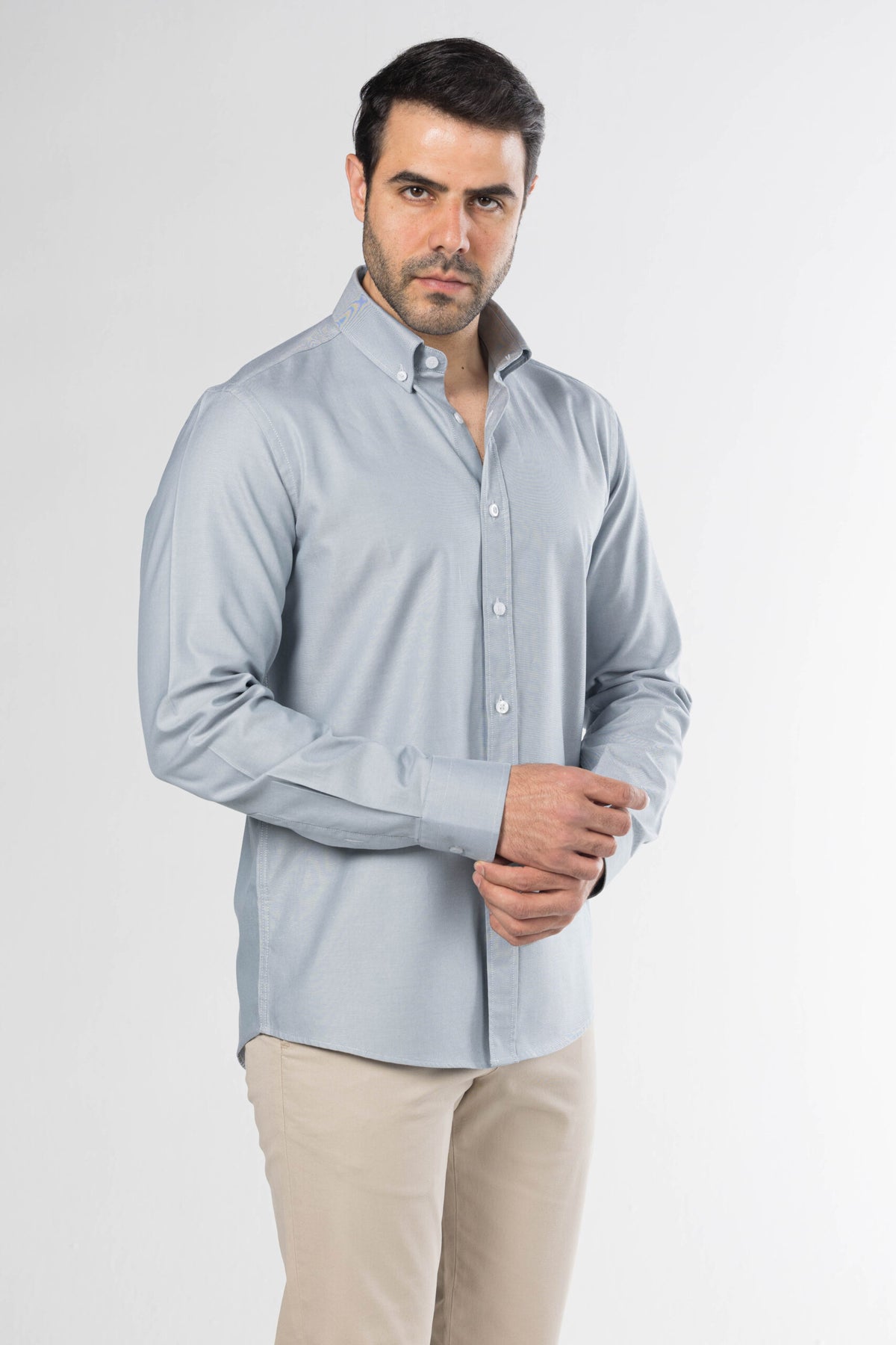 Men's Long-Sleeved Oxford Shirt – Stone