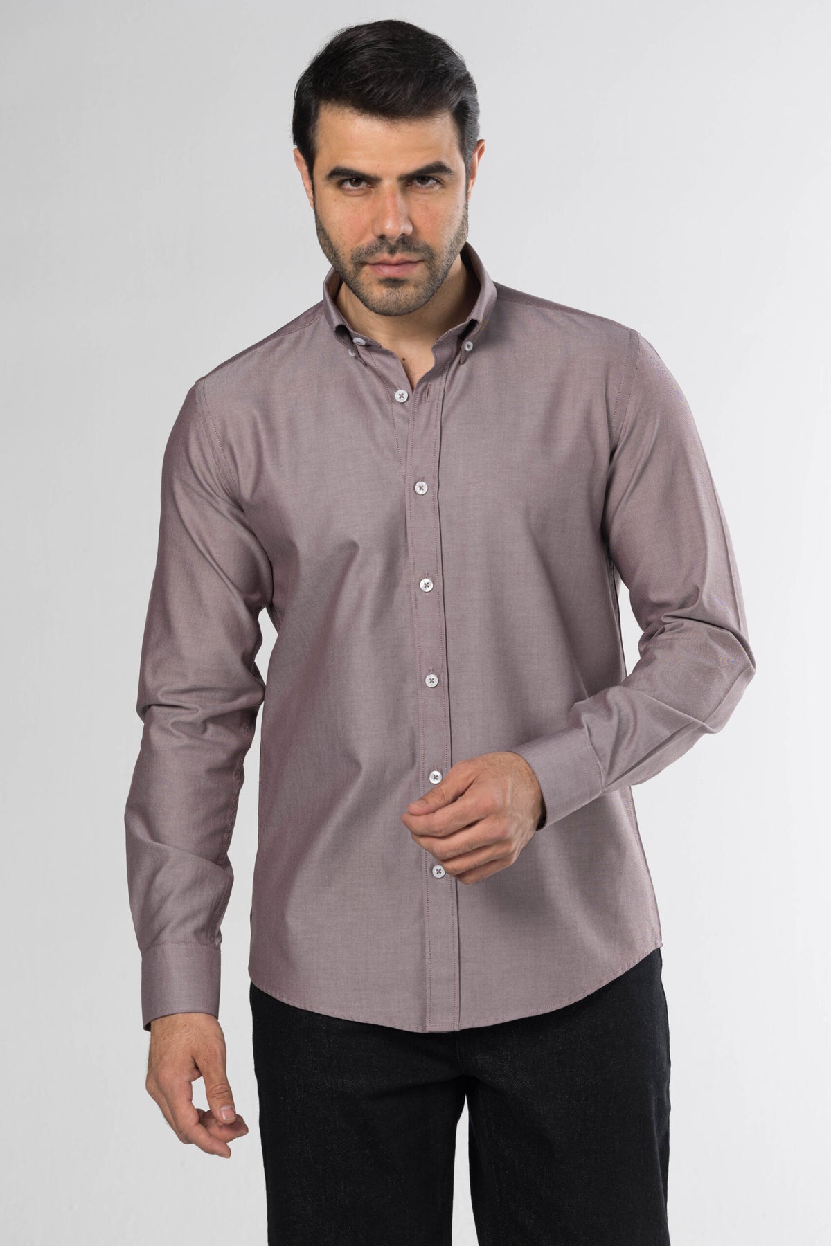 Men's Long-Sleeved Oxford Shirt – Taupe Rose