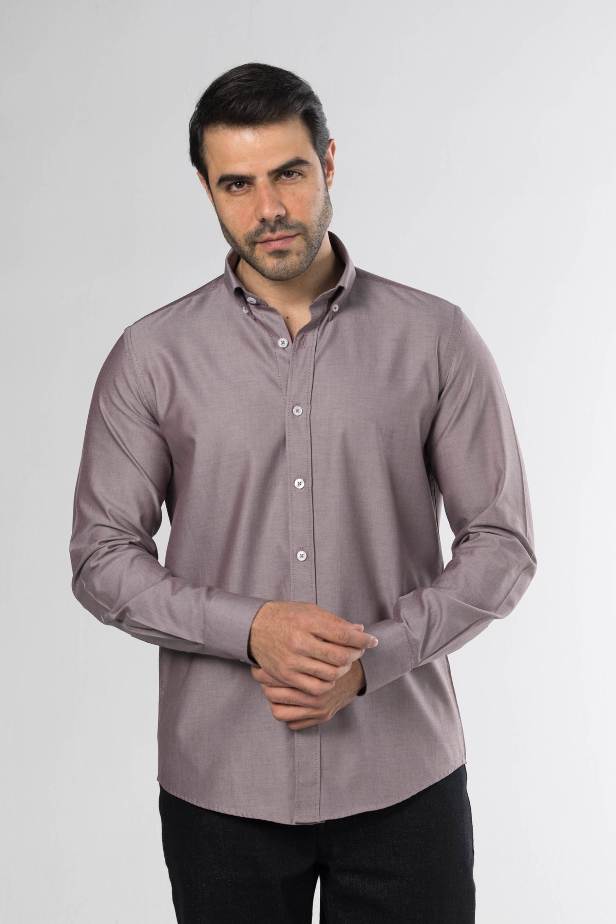 Men's Long-Sleeved Oxford Shirt – Taupe Rose