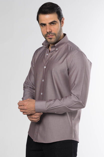 Men's Long-Sleeved Oxford Shirt – Taupe Rose