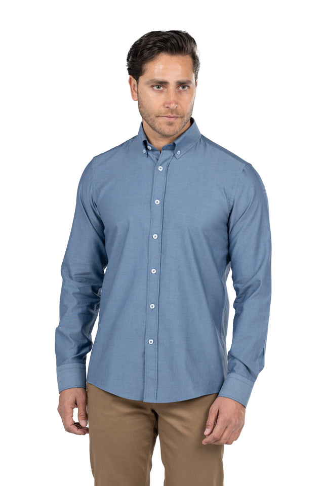 Men's Long-Sleeved Oxford Shirt – Teal Blue
