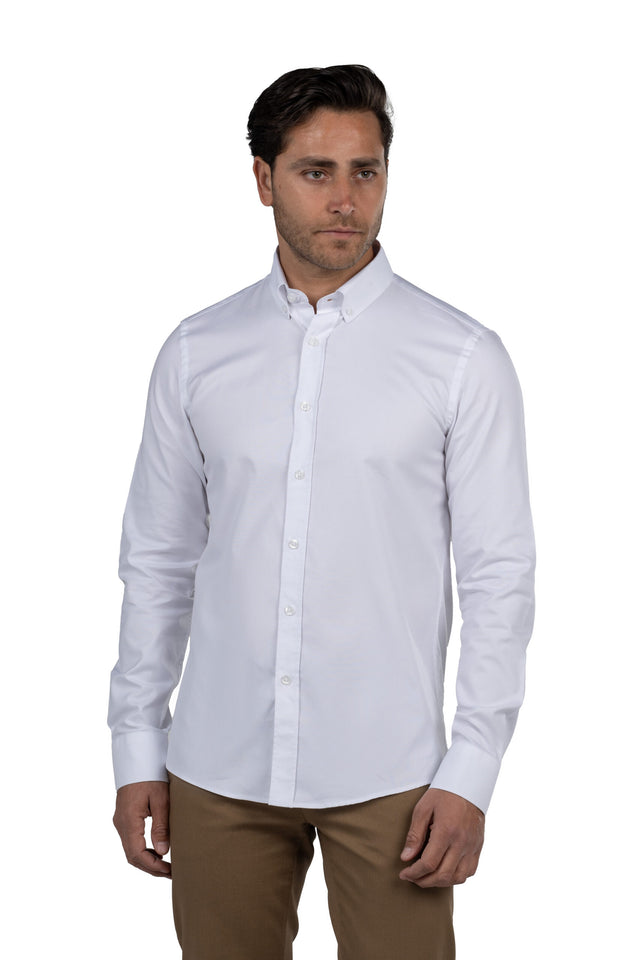Men's Long-Sleeved Oxford Shirt – White