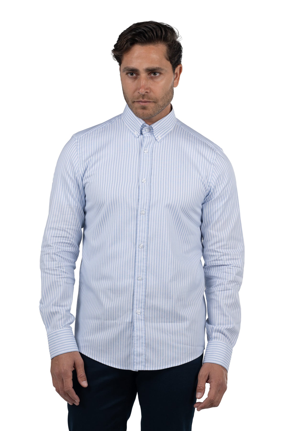 Men's Long-Sleeved Striped Oxford Shirt – Light Blue