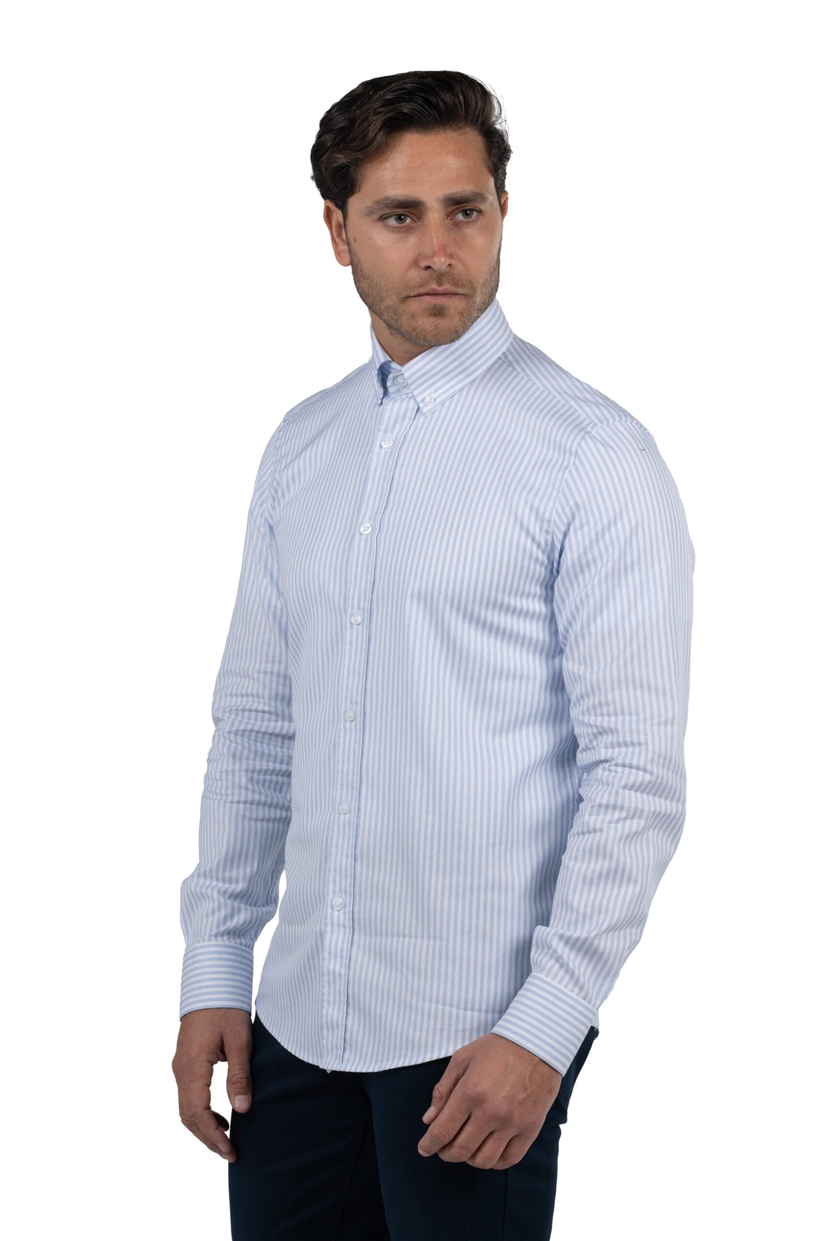 Men's Long-Sleeved Striped Oxford Shirt – Light Blue