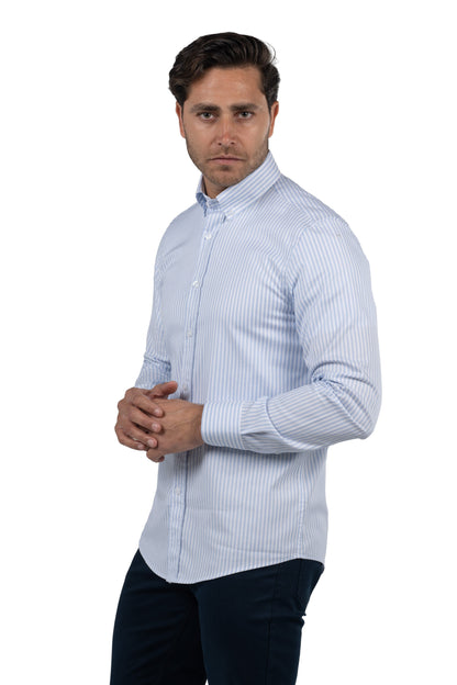 Men's Long-Sleeved Striped Oxford Shirt – Light Blue