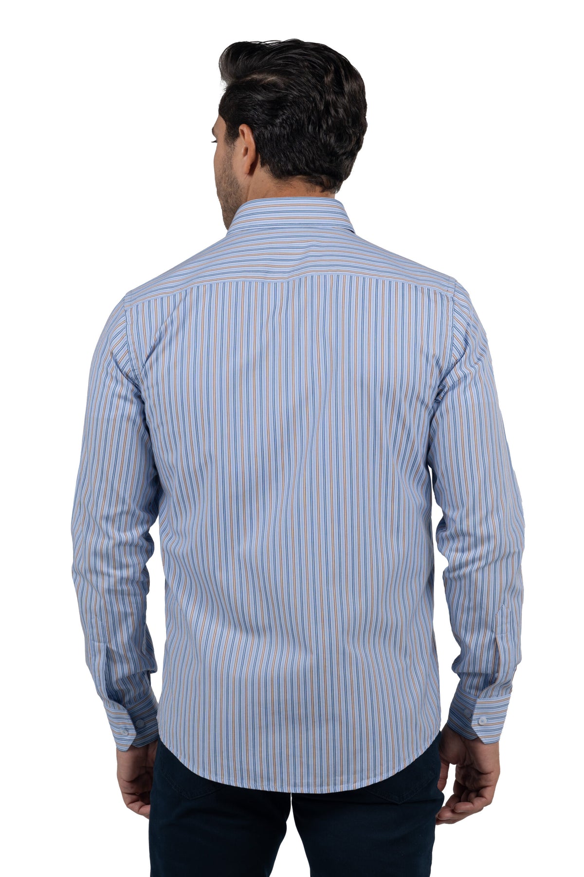 Men's Long-Sleeved Striped Poplin Shirt – Light Blue