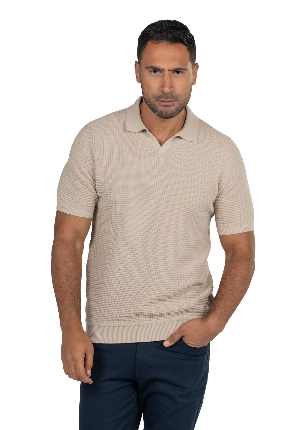 Men's Short Sleeved Knit Polo – Beige