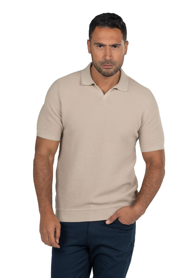 Men's Short Sleeved Knit Polo – Beige