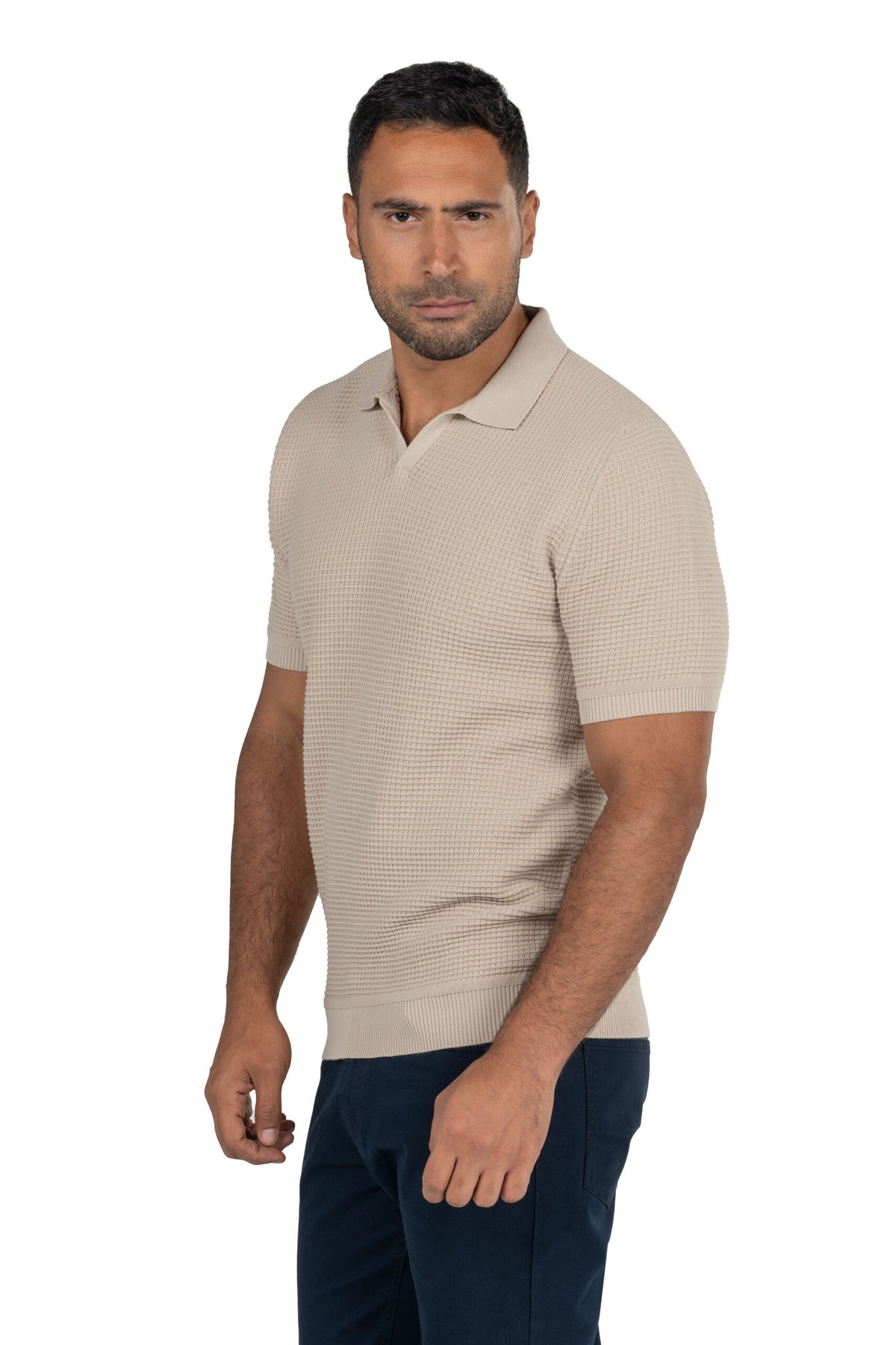 Men's Short Sleeved Knit Polo – Beige