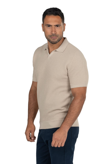 Men's Short Sleeved Knit Polo – Beige