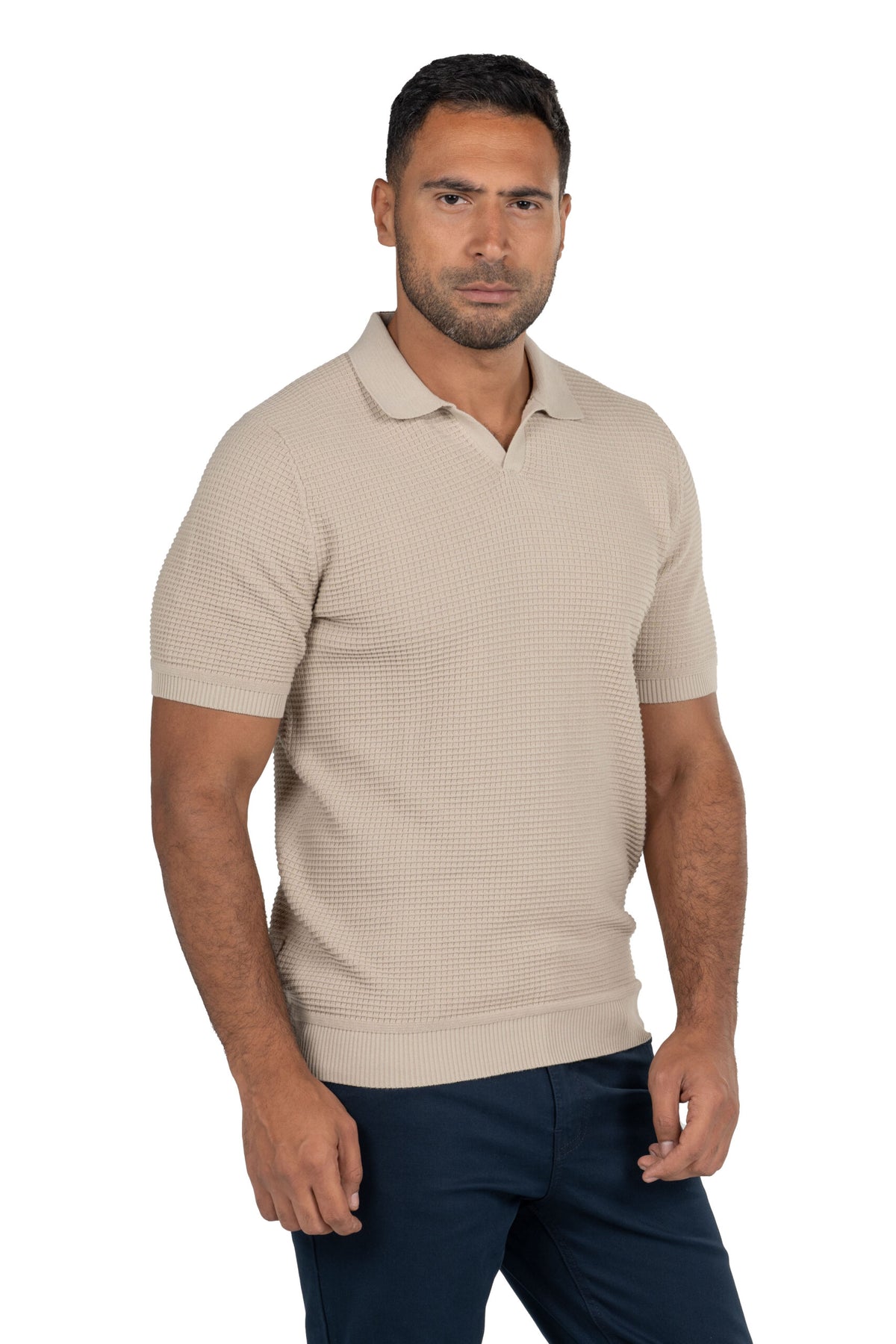 Men's Short Sleeved Knit Polo – Beige