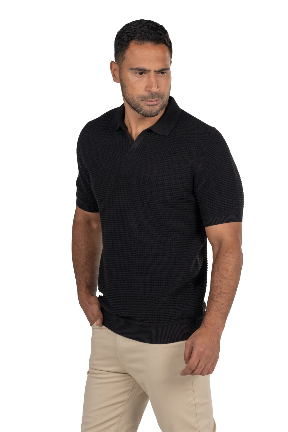 Men's Short Sleeved Knit Polo – Black