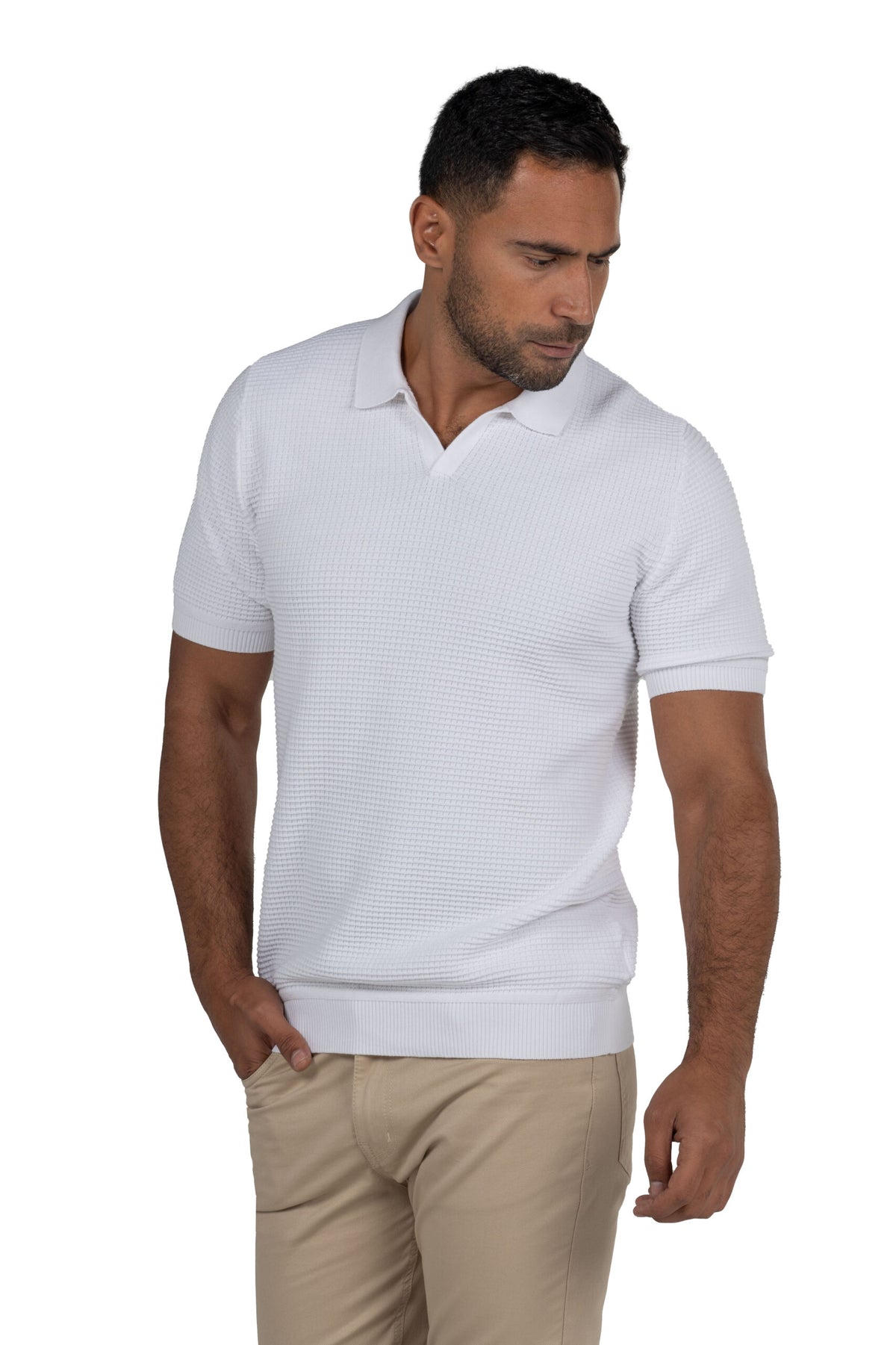 Men's Short Sleeved Knit Polo – White