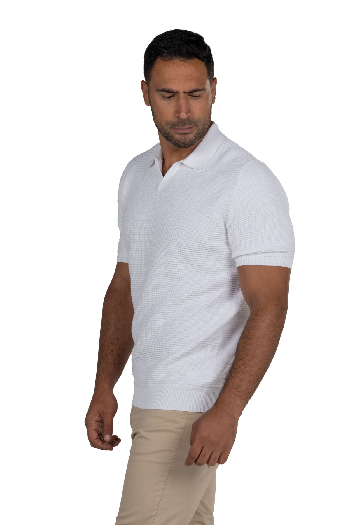Men's Short Sleeved Knit Polo – White