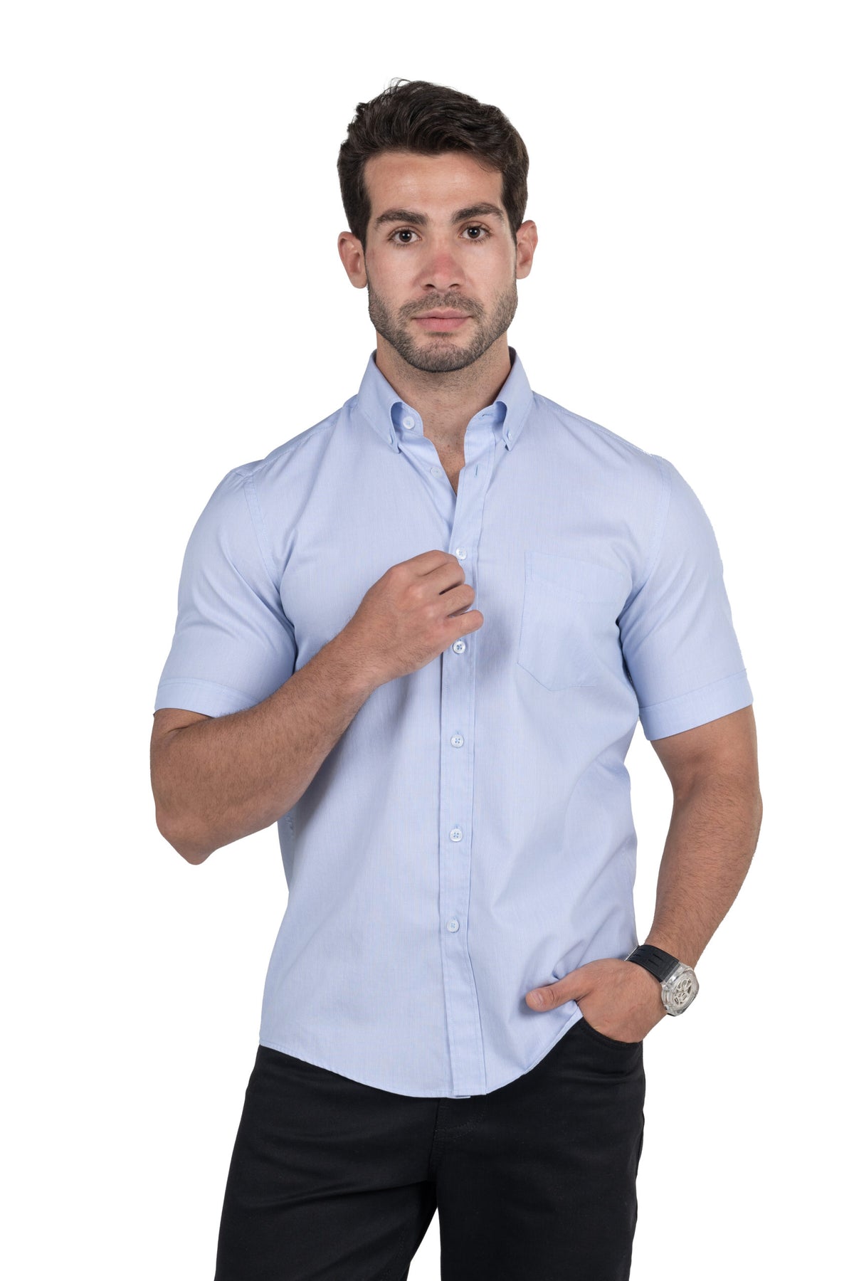 Men's Short Sleeved Solid Shirt – Light Blue