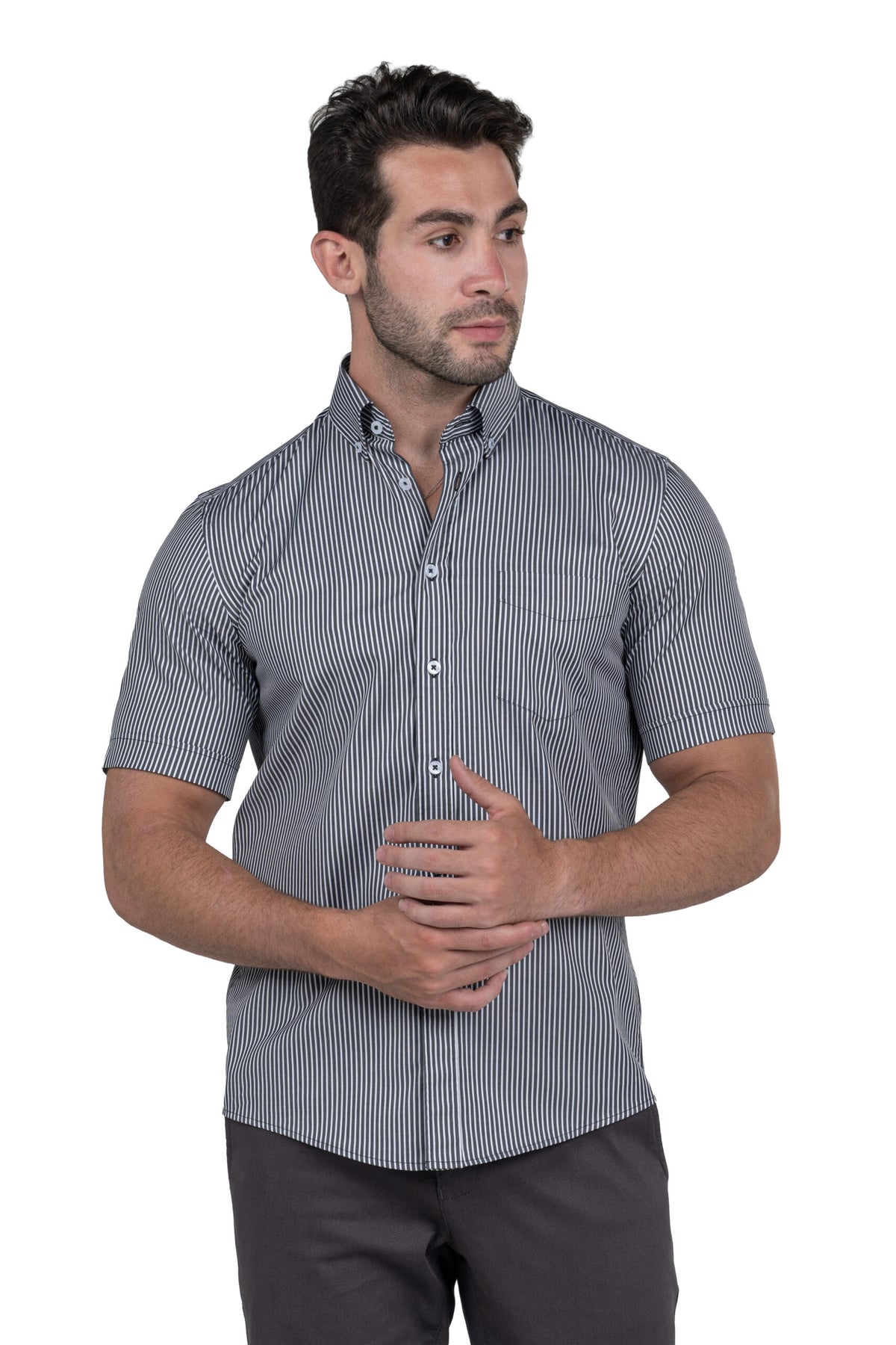 Men's Short Sleeved Striped Shirt – Black