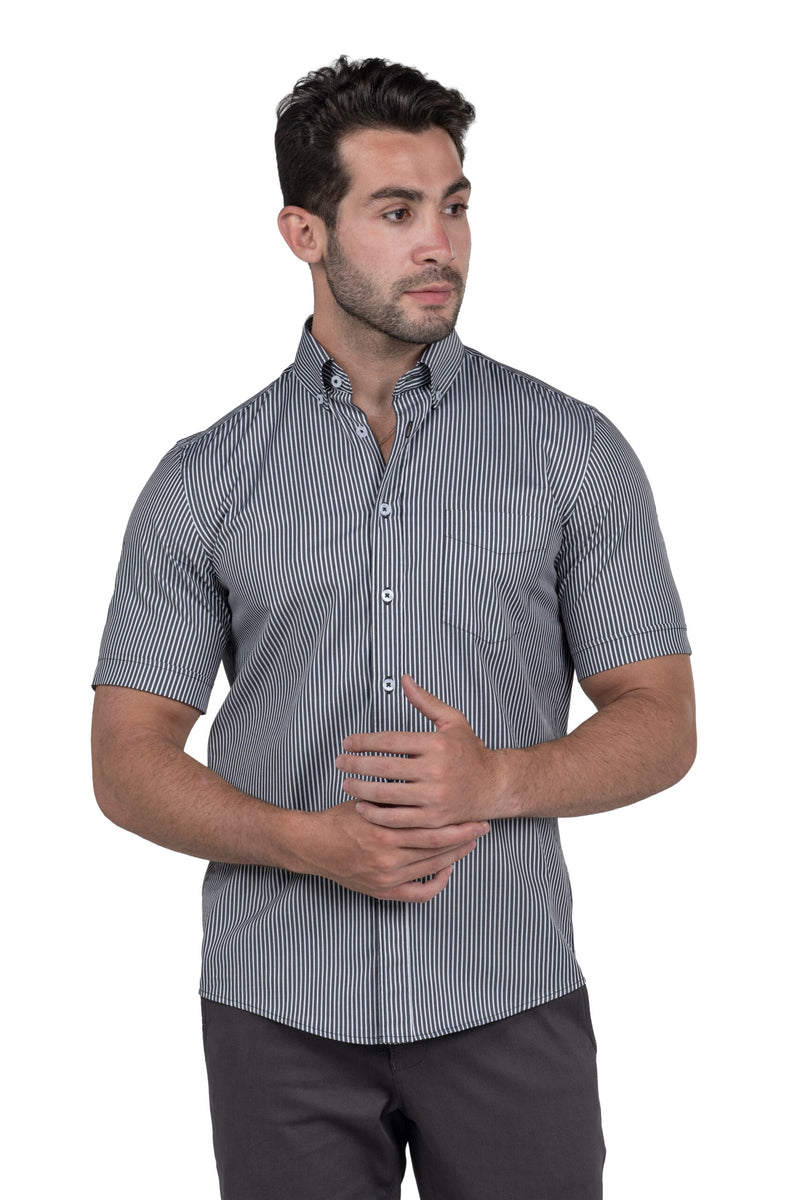 Men's Short Sleeved Striped Shirt – Black