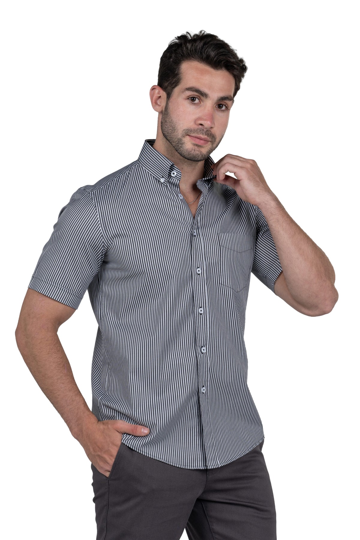 Men's Short Sleeved Striped Shirt – Black