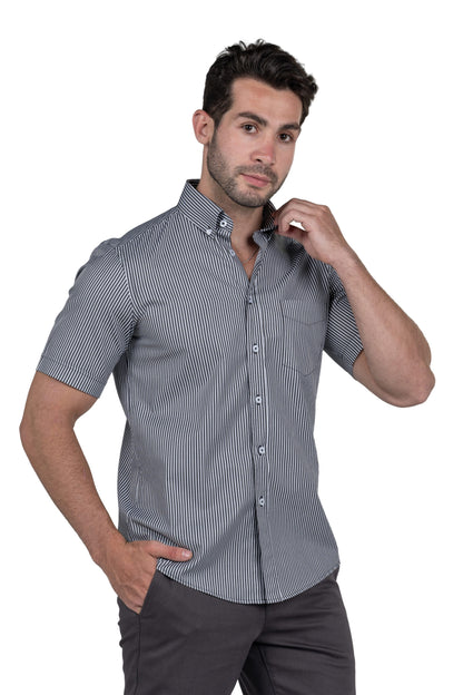Men's Short Sleeved Striped Shirt – Black