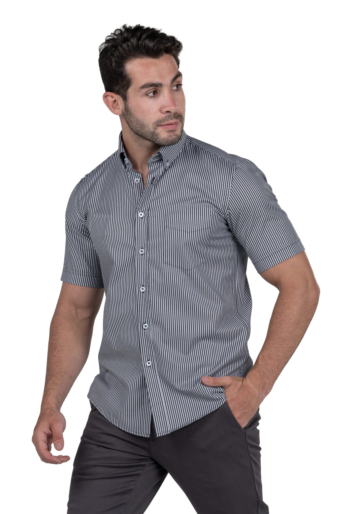 Men's Short Sleeved Striped Shirt – Black