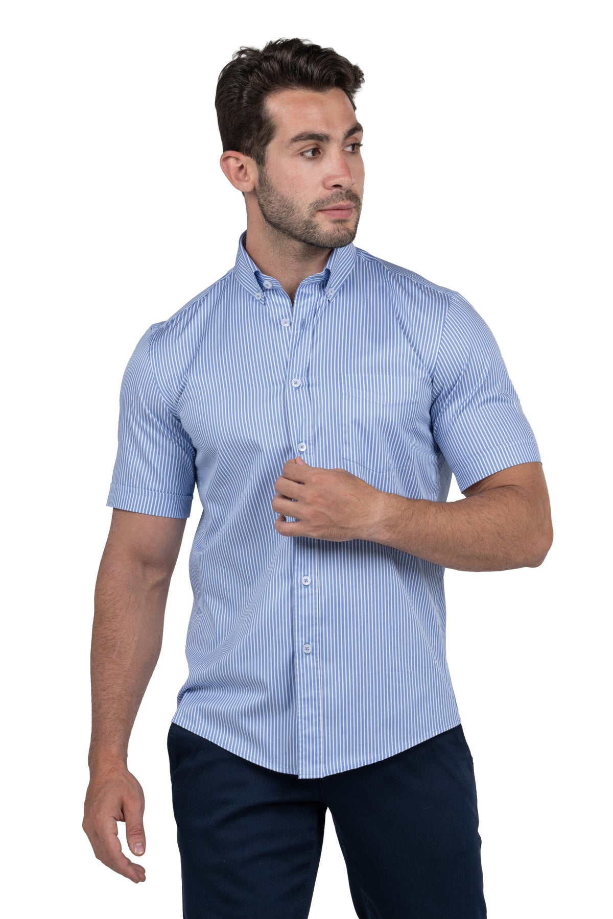 Men's Short Sleeved Striped Shirt – Blue
