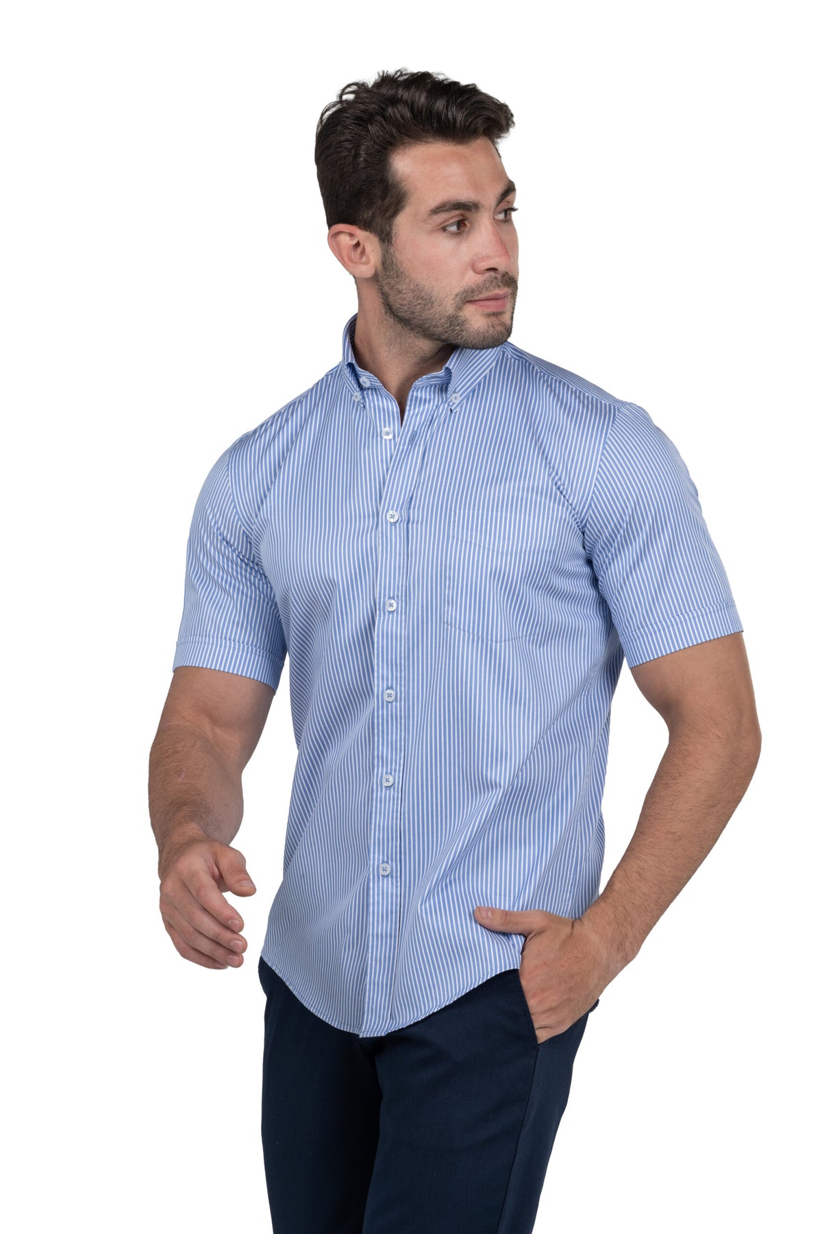 Men's Short Sleeved Striped Shirt – Blue