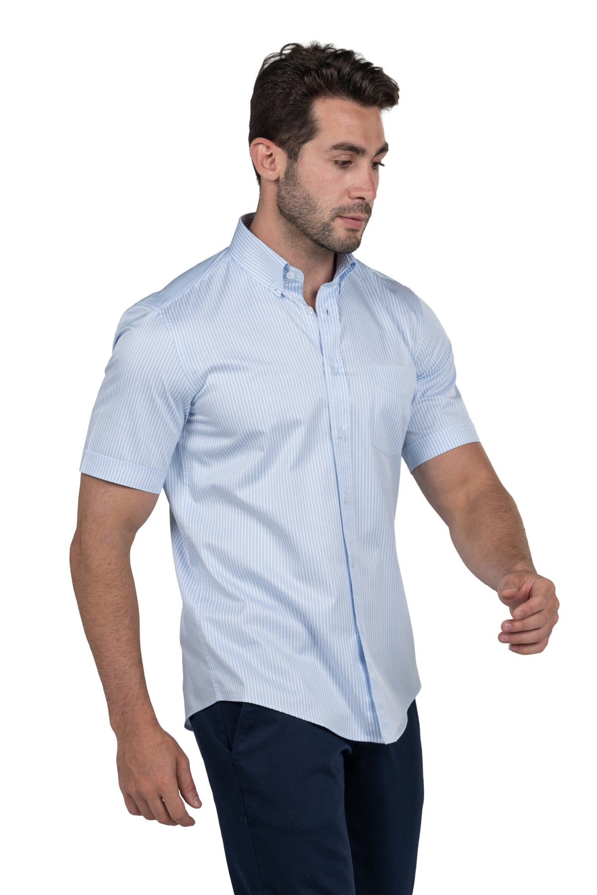 Men's Short Sleeved Striped Shirt – Light Blue