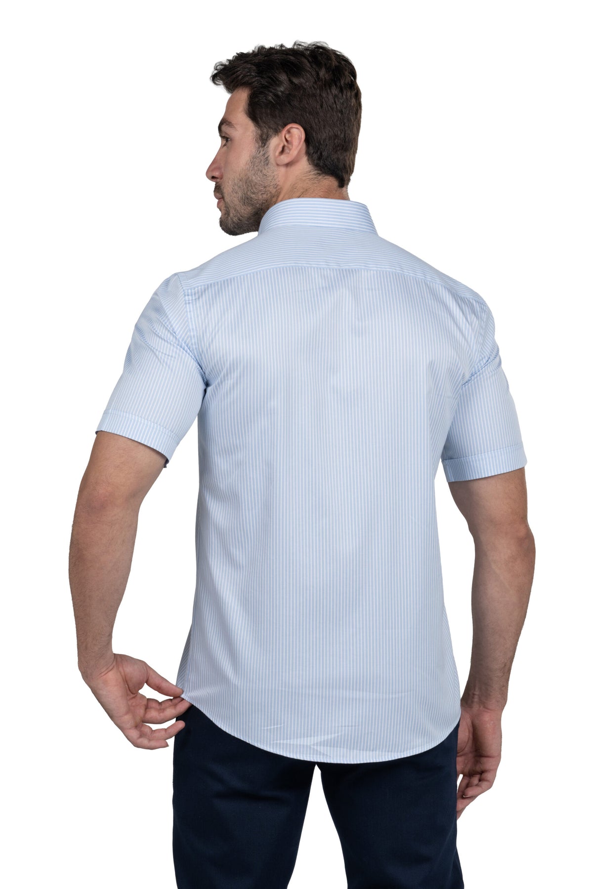 Men's Short Sleeved Striped Shirt – Light Blue