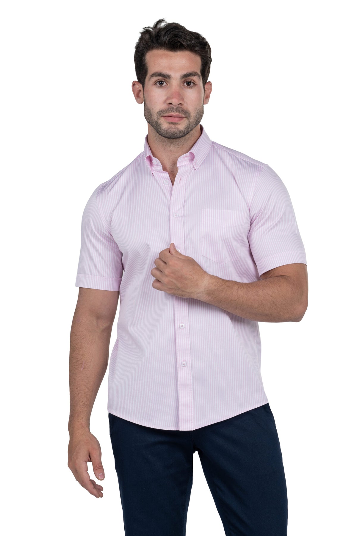 Men's Short Sleeved Striped Shirt – Pink