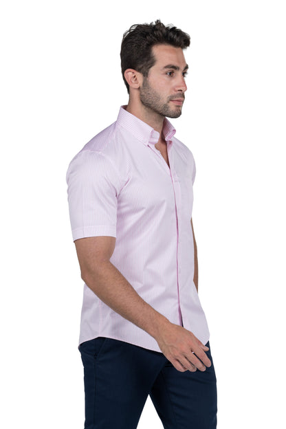 Men's Short Sleeved Striped Shirt – Pink
