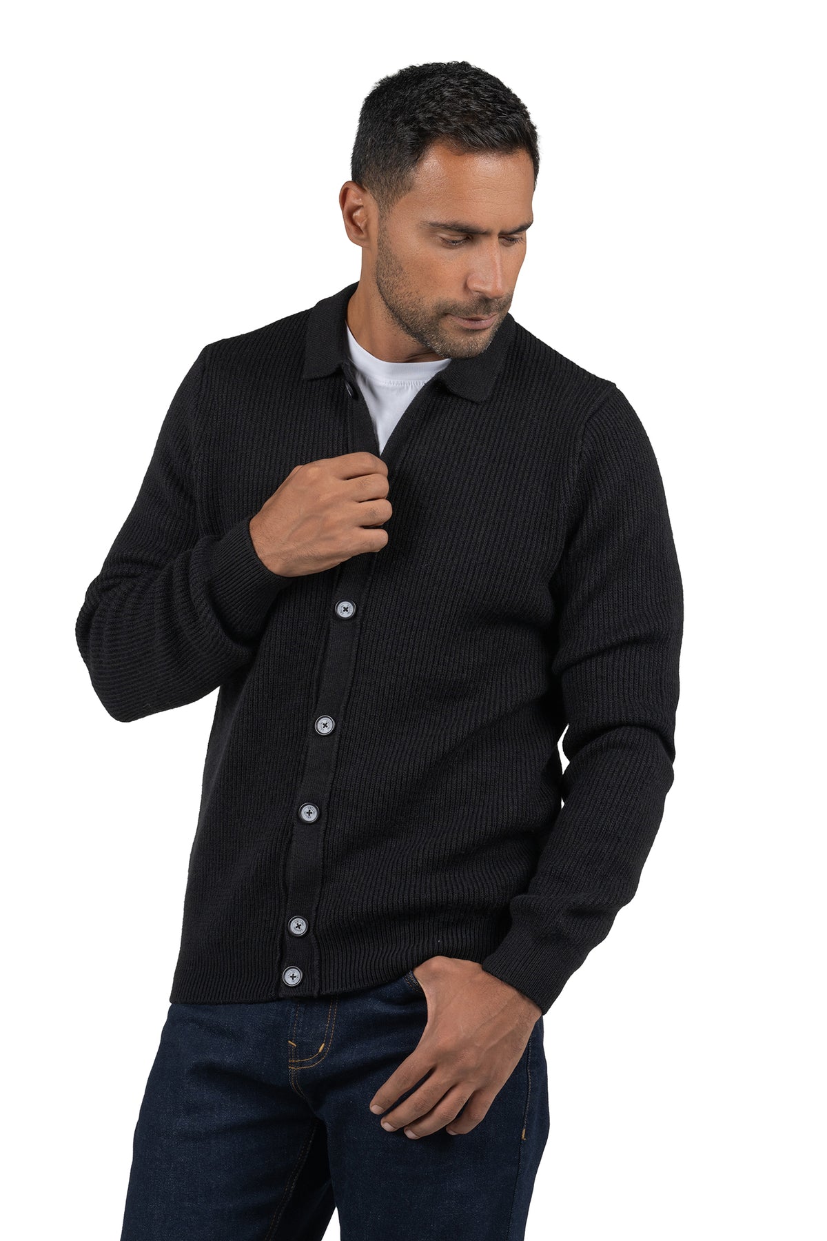 Men's Solid Buttoned Knit Pullover – Black