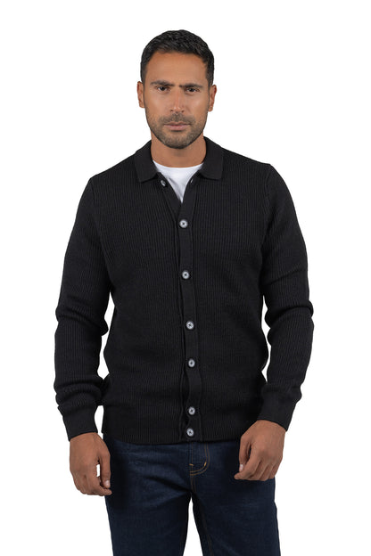 Men's Solid Buttoned Knit Pullover – Black