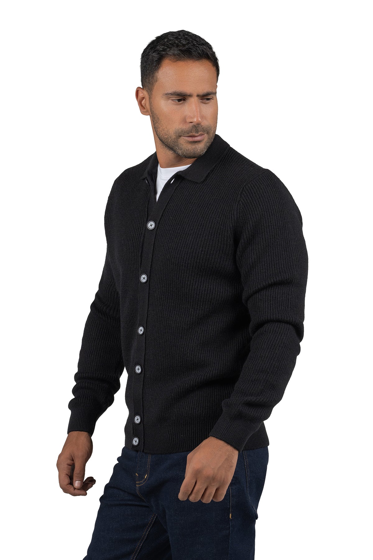 Men's Solid Buttoned Knit Pullover – Black