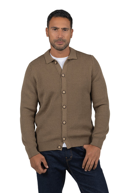 Men's Solid Buttoned Knit Pullover – Light Brown