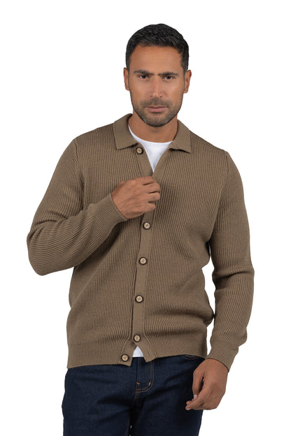 Men's Solid Buttoned Knit Pullover – Light Brown