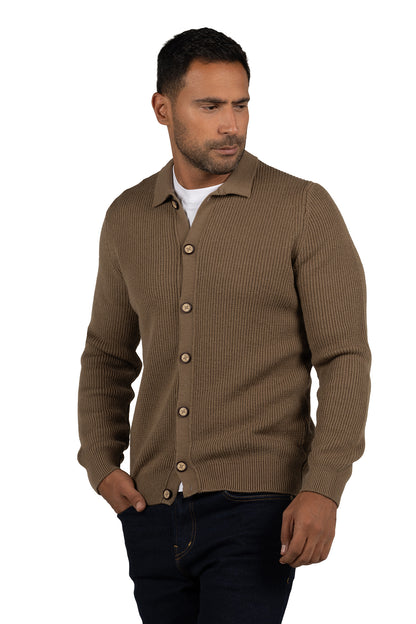 Men's Solid Buttoned Knit Pullover – Light Brown