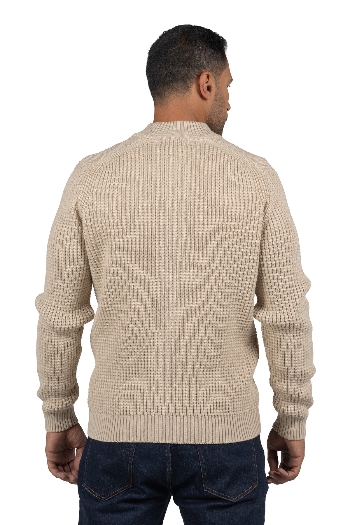 Men's Solid Full-Zip Knit Pullover – Beige