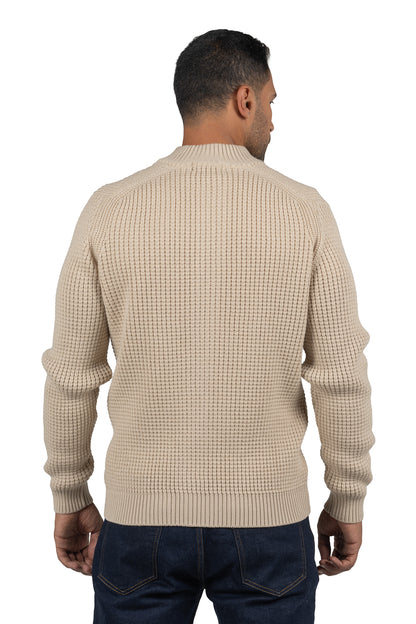 Men's Solid Full-Zip Knit Pullover – Beige