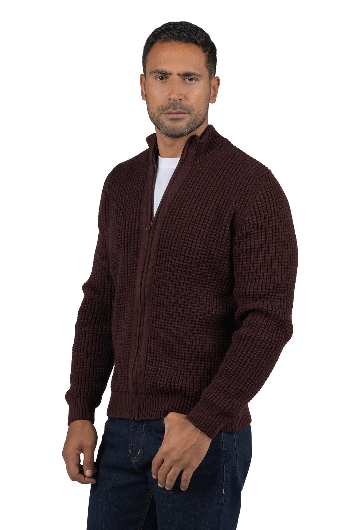Men's Solid Full-Zip Knit Pullover – Burgundy