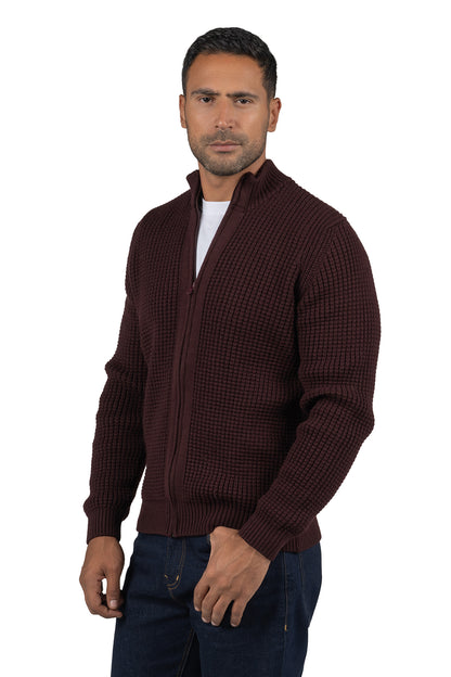 Men's Solid Full-Zip Knit Pullover – Burgundy