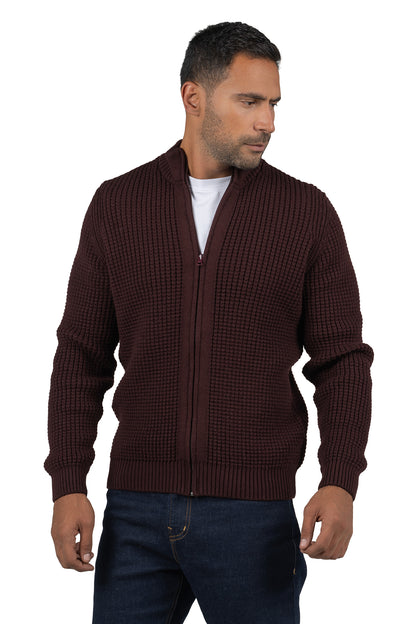 Men's Solid Full-Zip Knit Pullover – Burgundy