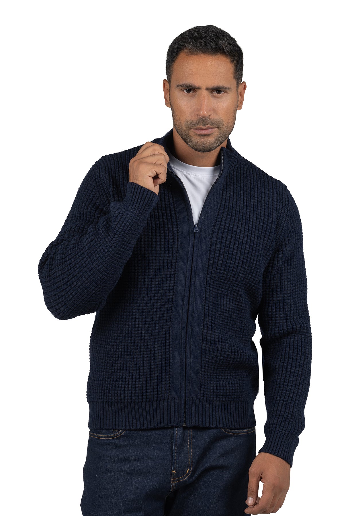 Men's Solid Full-Zip Knit Pullover – Navy