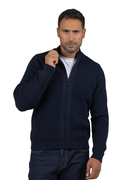 Men's Solid Full-Zip Knit Pullover – Navy