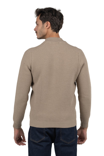 Men's Solid Half-Zip Knit Pullover – Beige