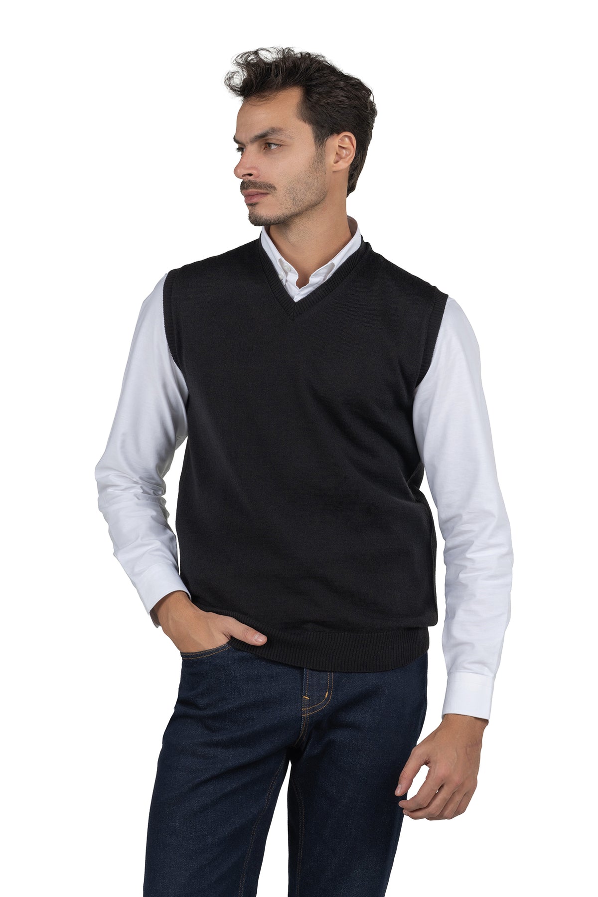 Men's Solid Knit Gilet Vest – Black