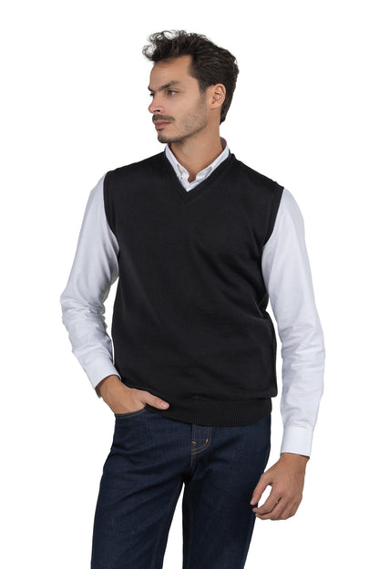 Men's Solid Knit Gilet Vest – Black