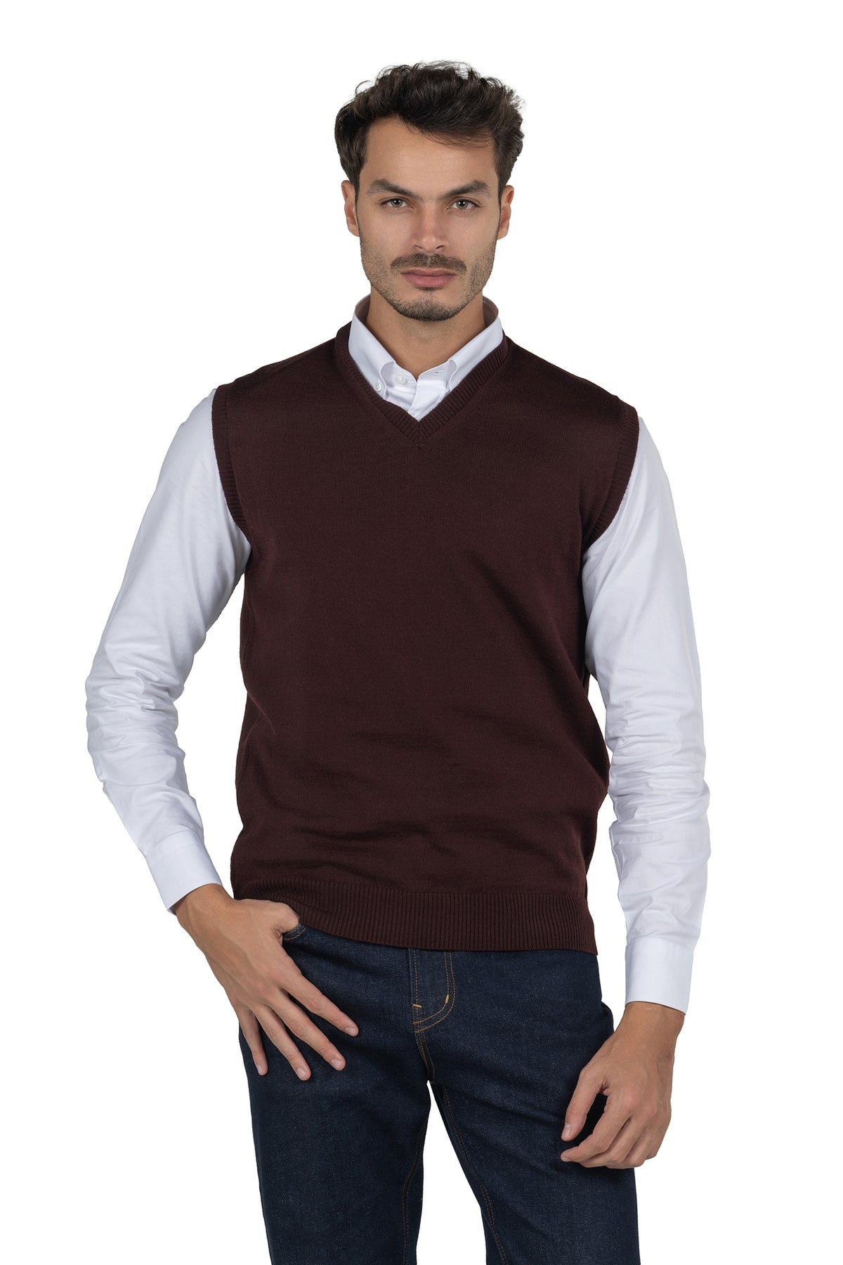 Men's Solid Knit Gilet Vest – Burgundy