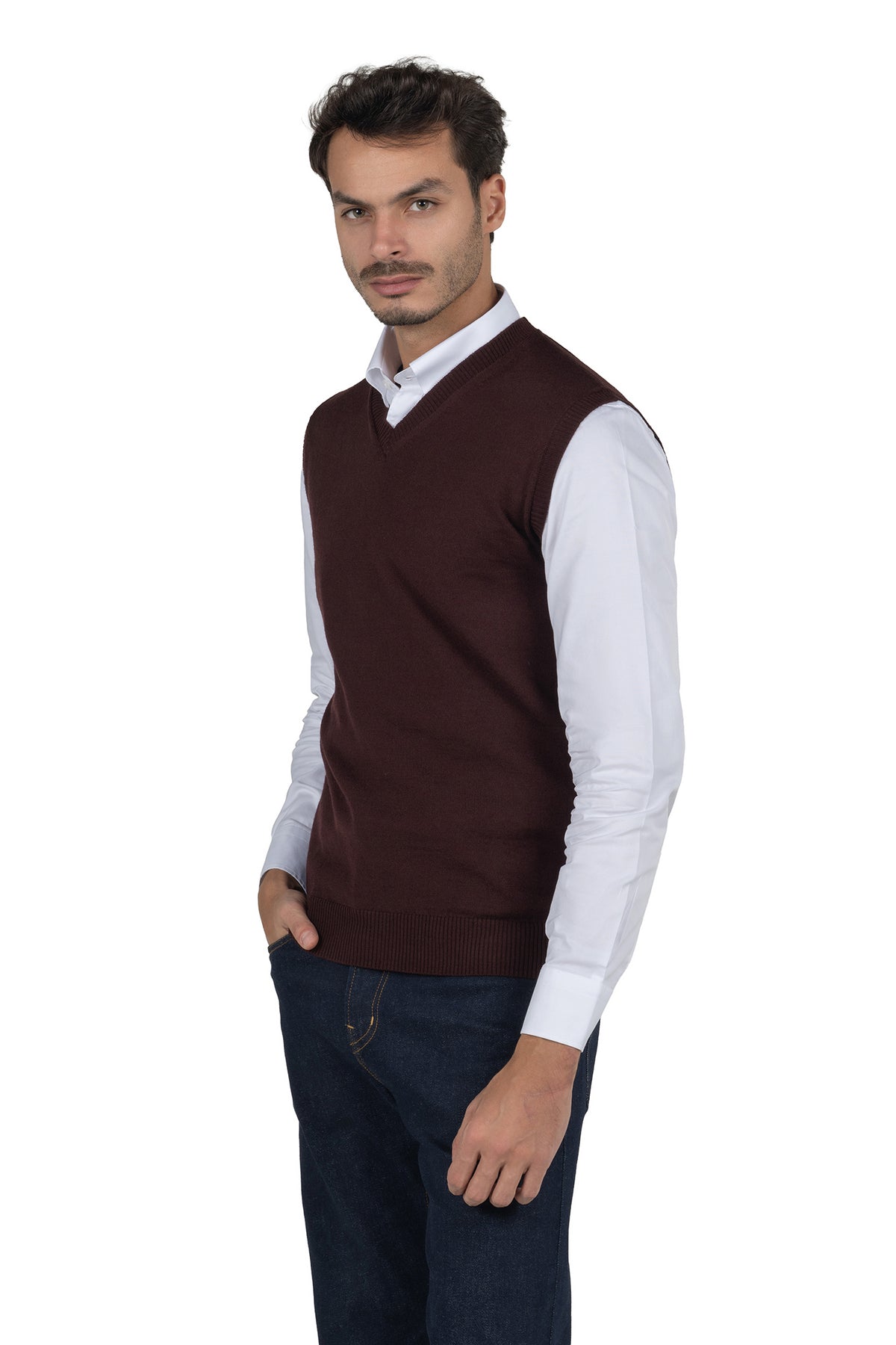 Men's Solid Knit Gilet Vest – Burgundy