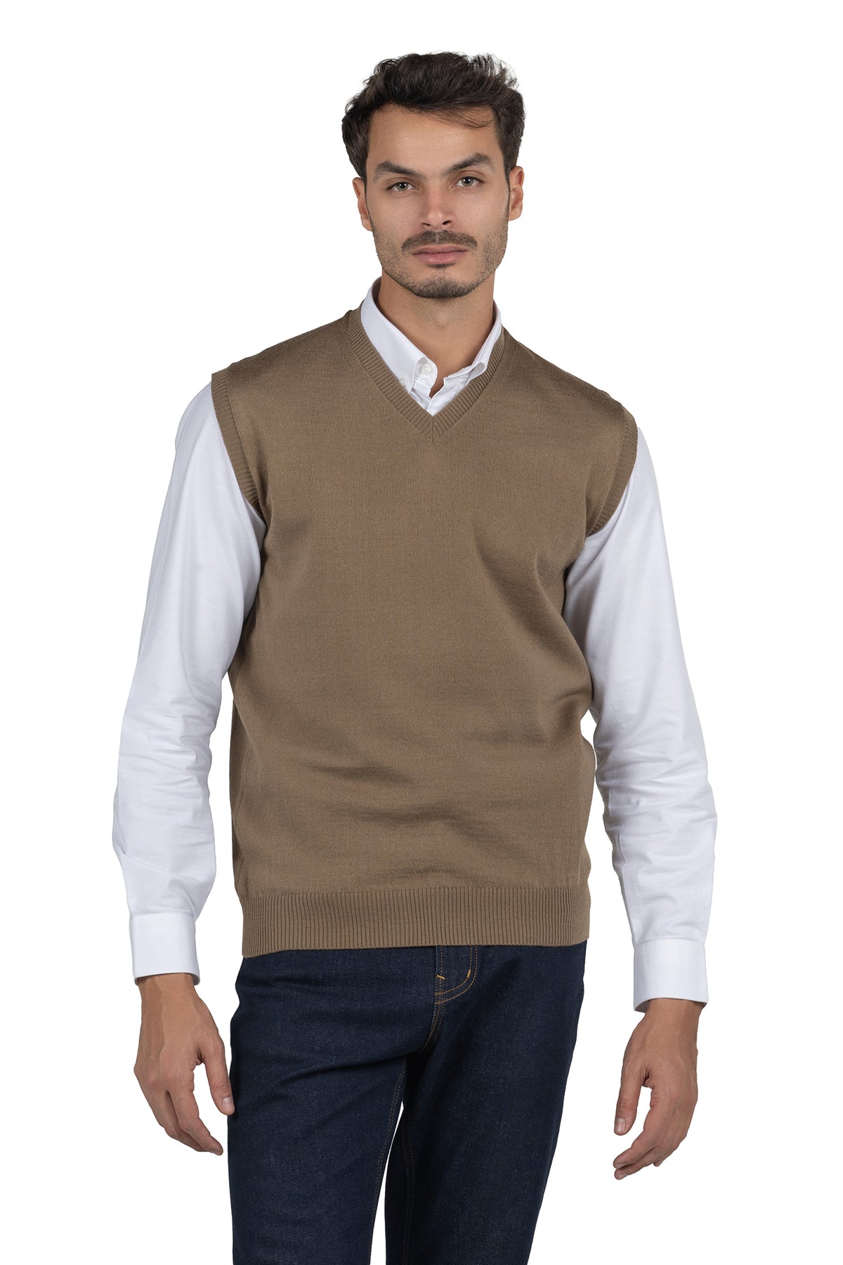 Men's Solid Knit Gilet Vest – Light Brown